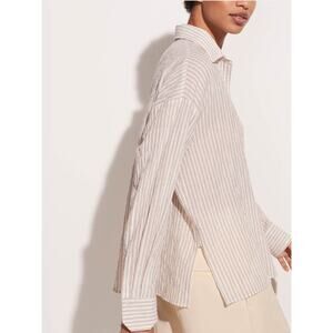 Vince Double Bar Striped Boxy Button Front Shirt Size Large Crinkle Gauze Top
